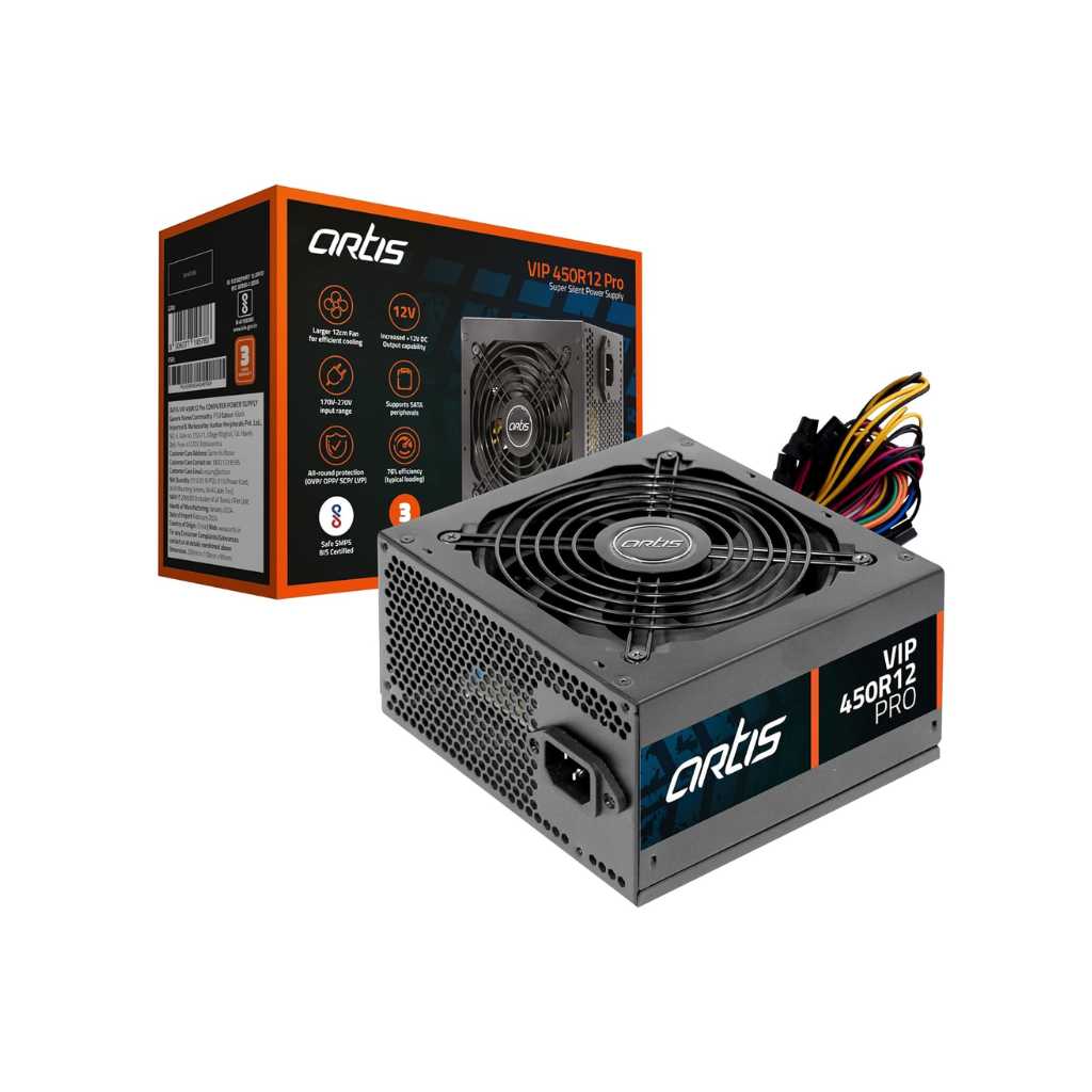 VIP 450R12 Pro SMPS Computer Power Supply Unit 120mm Smart Temperature Control Fan Supports The Latest ATX 12V Intel & AMD Platforms, Hi-Pot Tested (Black)