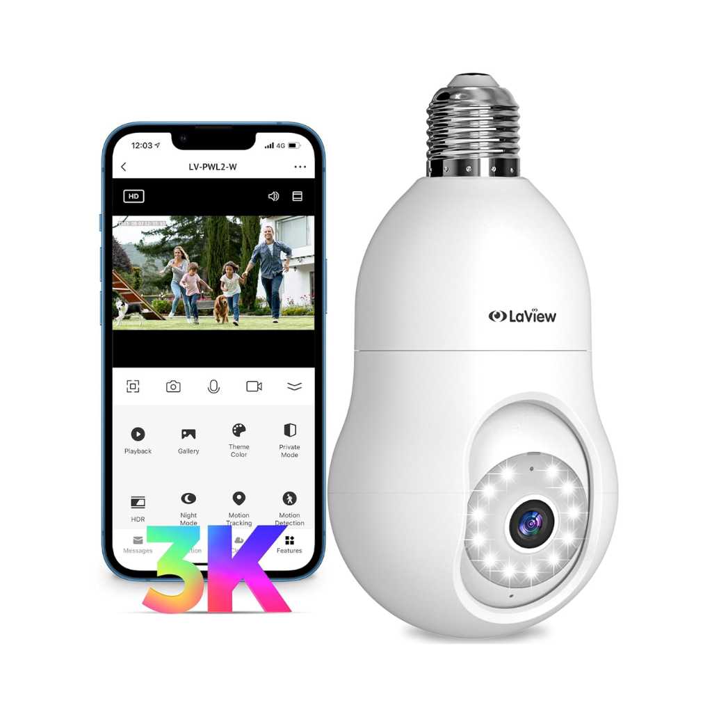 LaView 5MP QHD Bulb Security Camera 360° WiFi