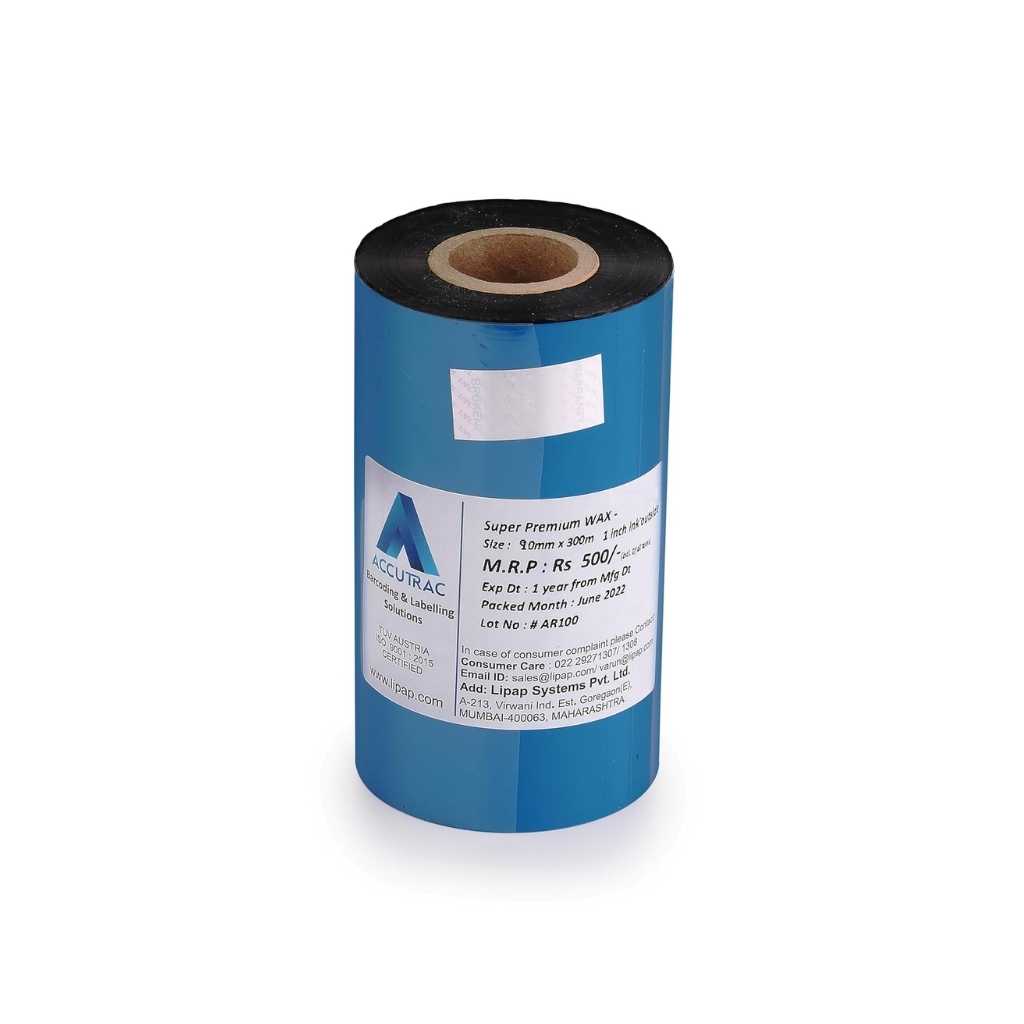 ACCUTRAC 90mm x 300 Meter Thermal Transfer Barcode Ribbon Super Premium Wax Pack of 5