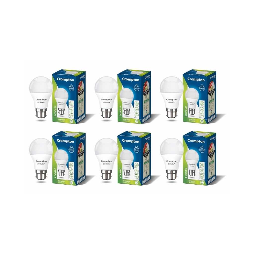 Crompton Dyna Ray LED Bulb 9W Cool Day Light B22 Base (Pack of 6)