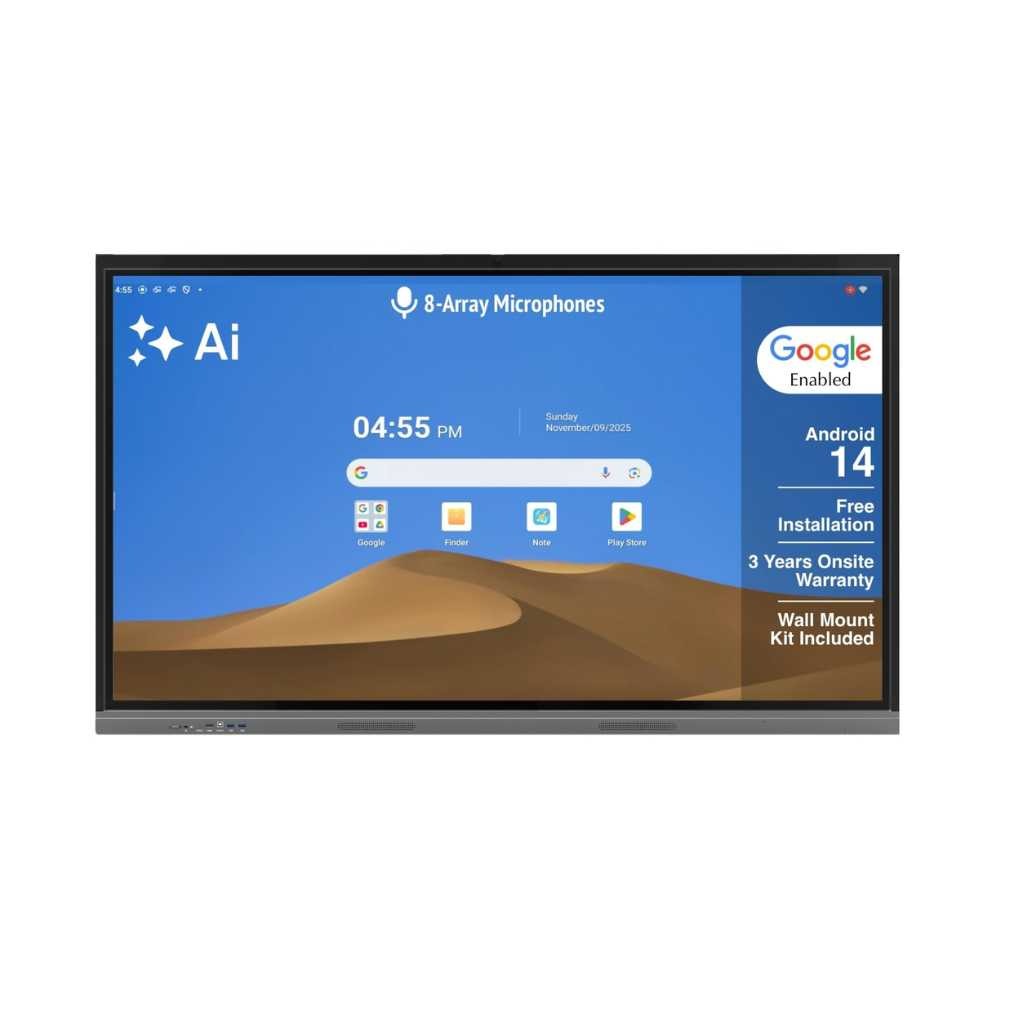 VUTEC 75 Inch Smart Interactive Flat Panel Digital Board AI 4K Ultra HD Android 14 All-in-One