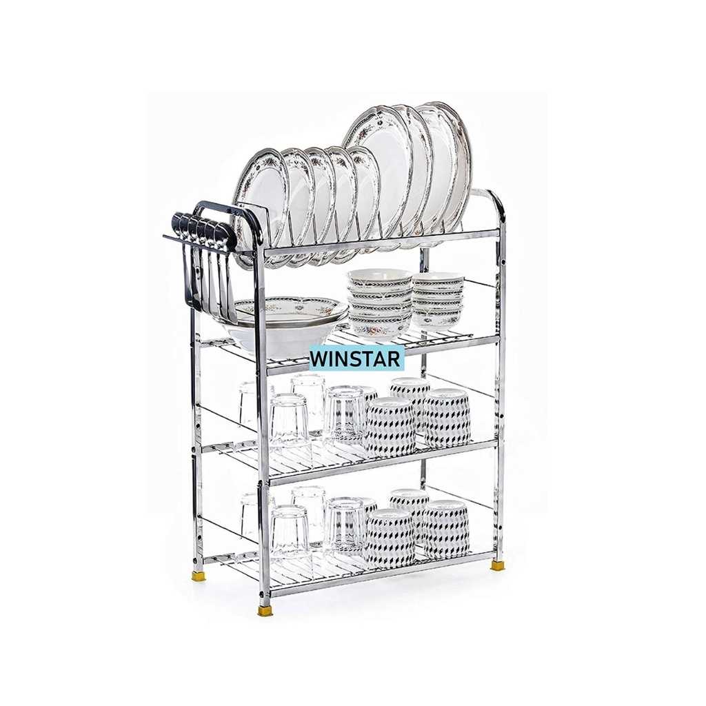WINSTAR Stainless Steel 4 Shelf Wall Mount Kitchen Utensils Rack with Plate & Cutlery Stand
