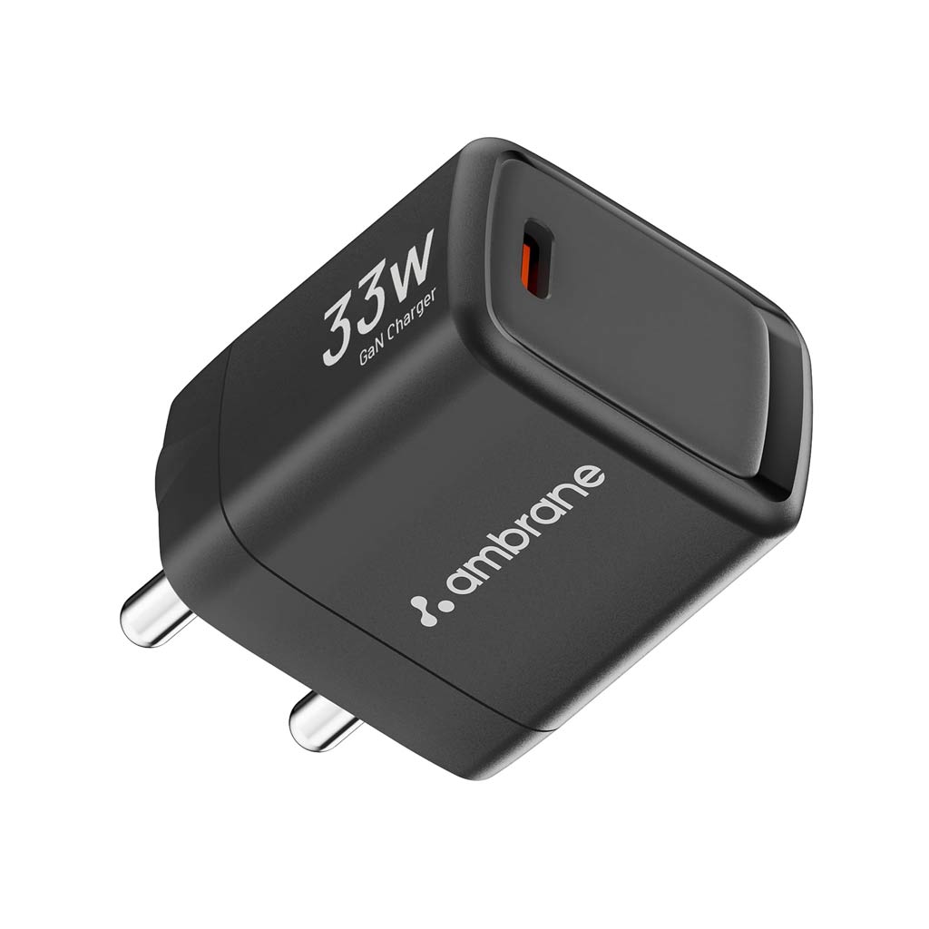 Ambrane Charge 33 33W GaN Fast Charging Adapter – Type-C PD Charger (Black)