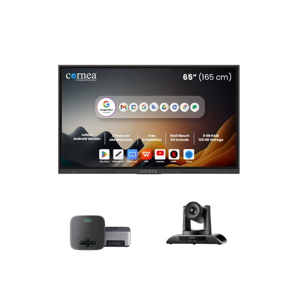 Cornea A to Z Conference Setup Solution with 65 Inch 4K UHD Interactive Flat Panel and Wall Mount