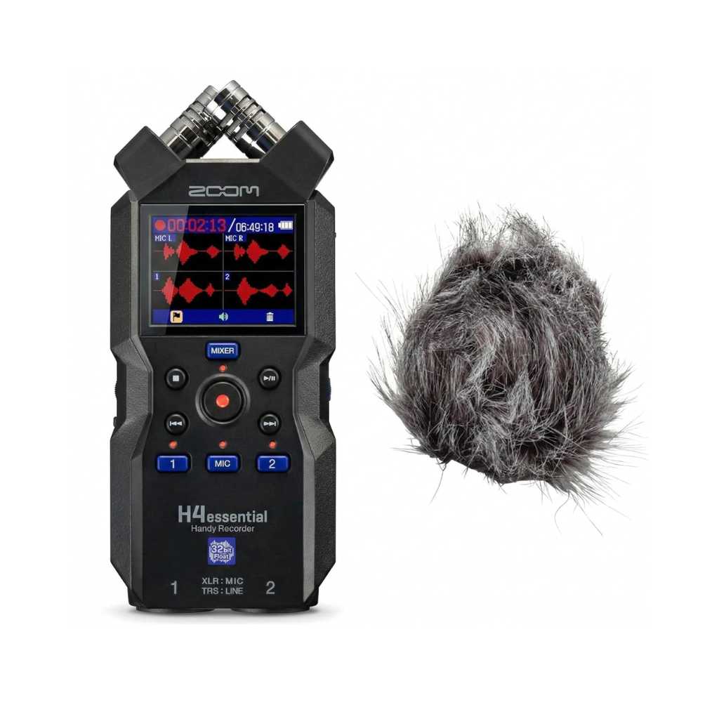 Zoom H4essential 4-Track Handy Recorder with 32-Bit Float Bundle with WSH-4E Hairy Windscreen