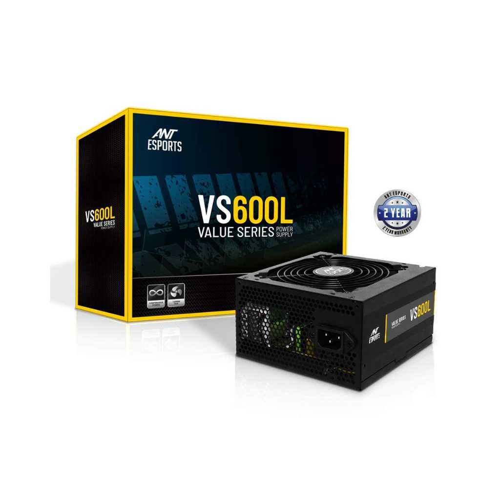 Ant Esports VS600L Non-Modular High Efficiency Gaming Power Supply PSU with 1 x PCIe and 120mm Silent Fan