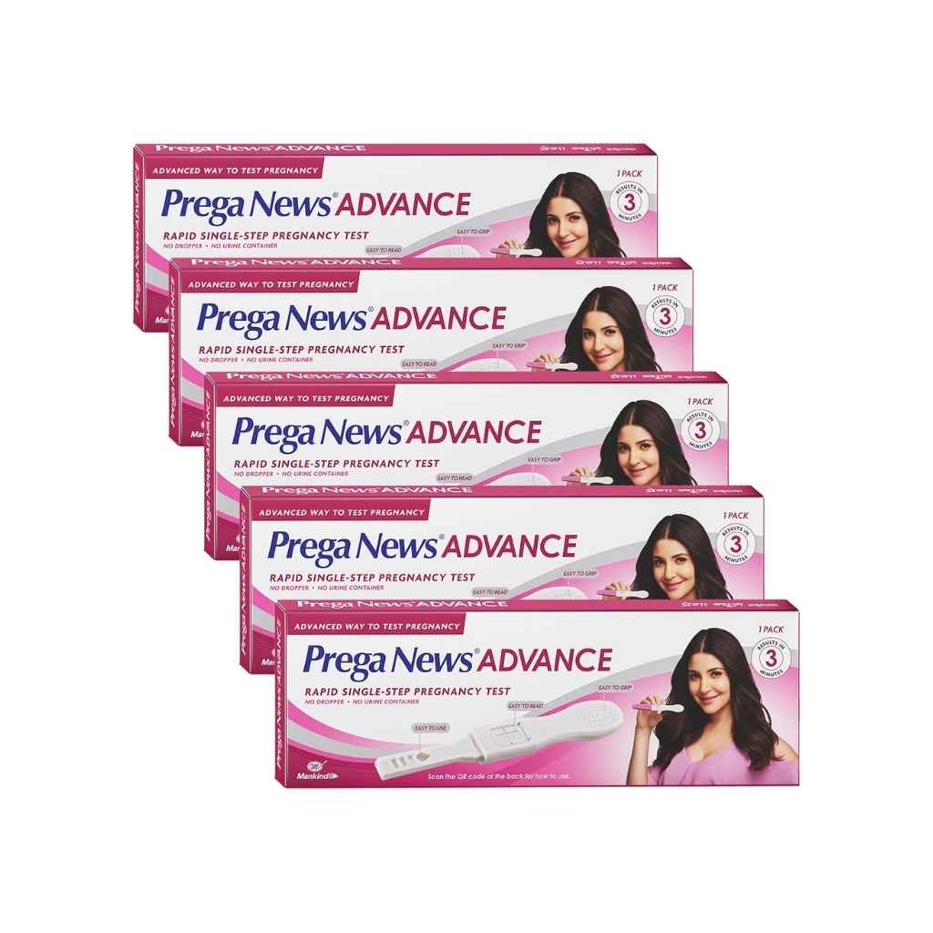Prega News Advance Test Kit, Rapid Single Step Pregnancy Test Kit Device, Pack of 5