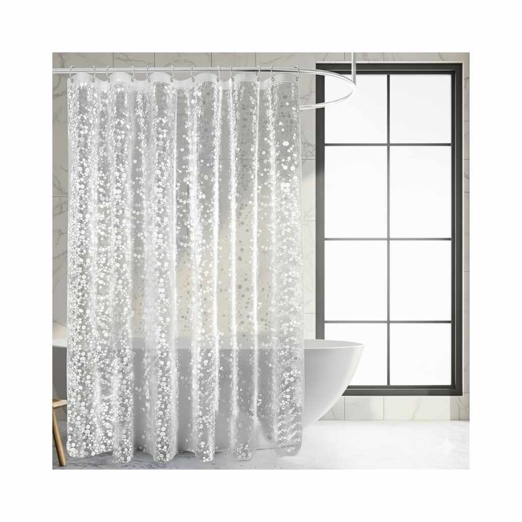 CASA-NEST Premium PVC Embossed Shower Curtain – Extra Long Bathroom Liner, Clear Pebble Design