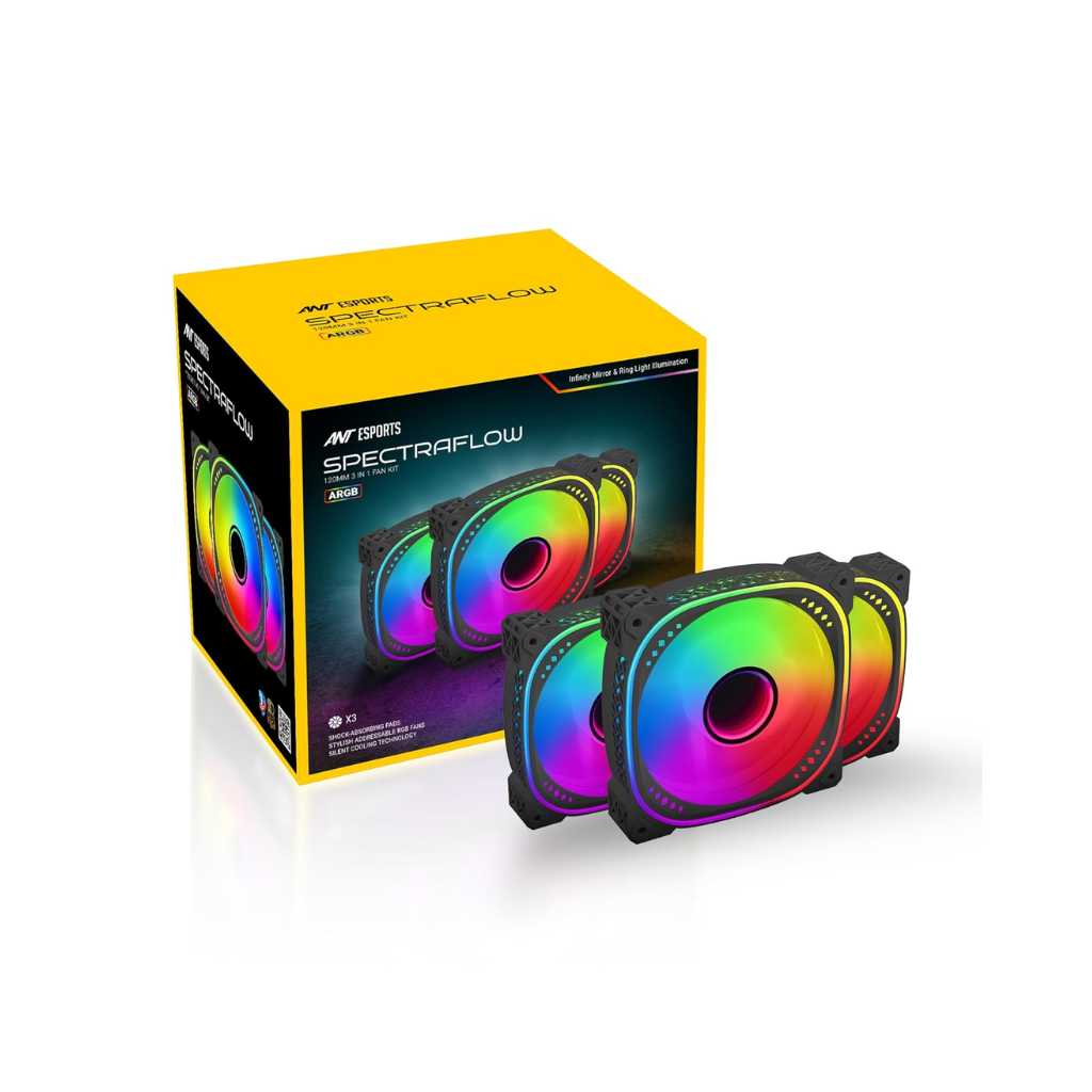 Ant Esports Spectraflow 120mm 3-in-1 ARGB Case Fan Kit (Black)