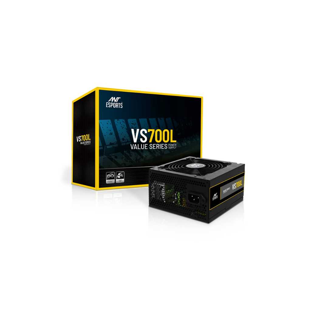 Ant Esports VS700L Non-Modular High Efficiency Gaming Power Supply PSU with 1 x PCIe and 120mm Silent Fan