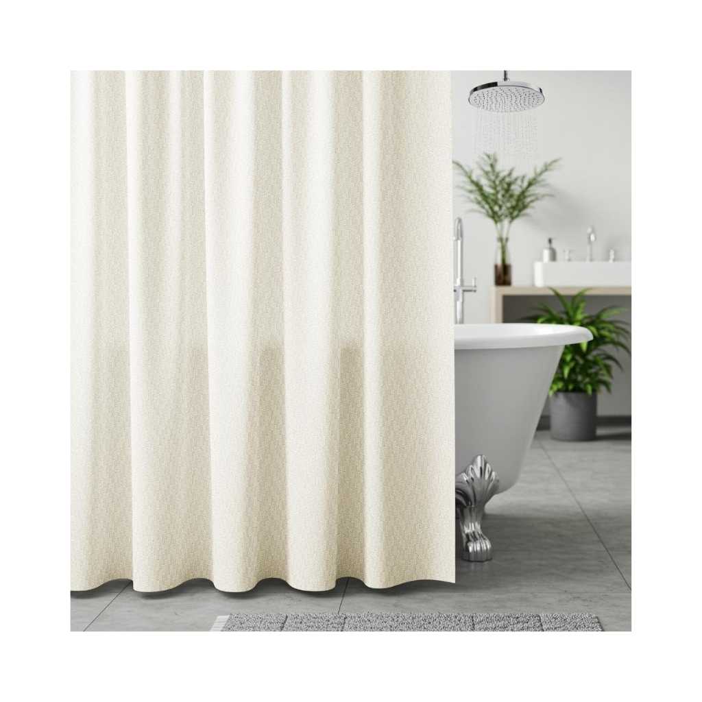 Wakefit Shower Curtain with 14 Free Hooks, Waterproof Bathroom Curtain, Off-White