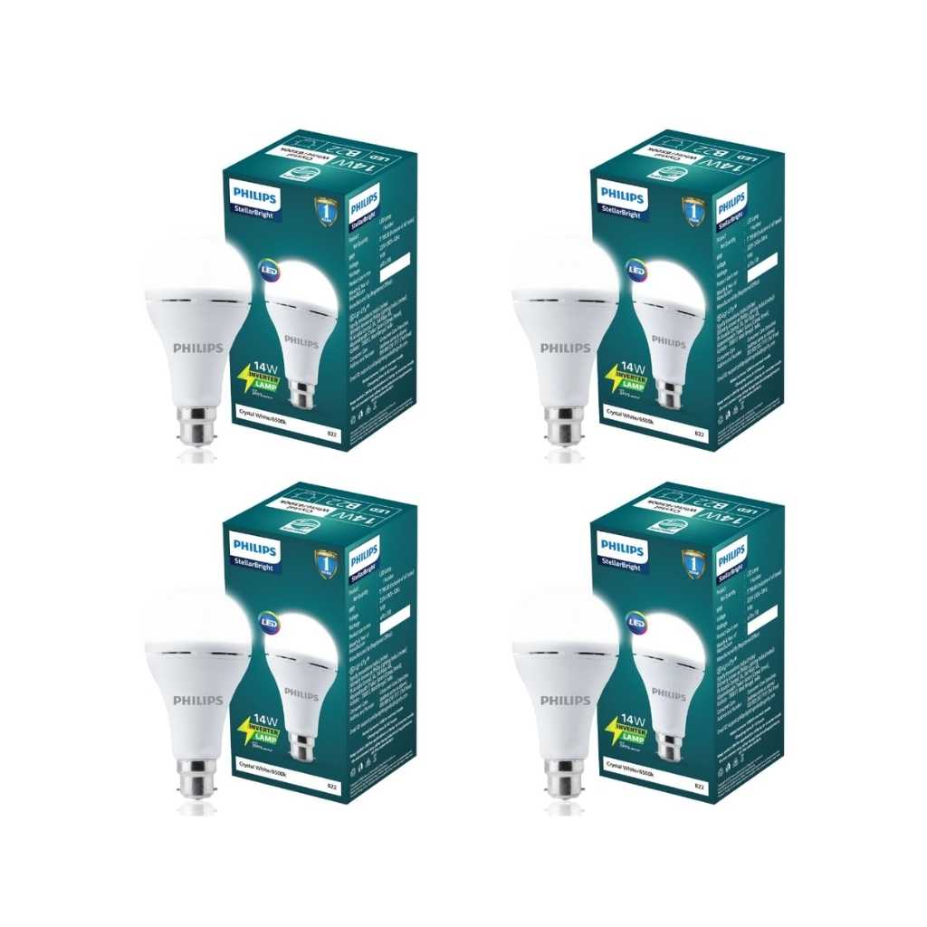 Philips 14W Emergency LED Bulb Stellar Bright B22 Crystal White (Pack of 4)