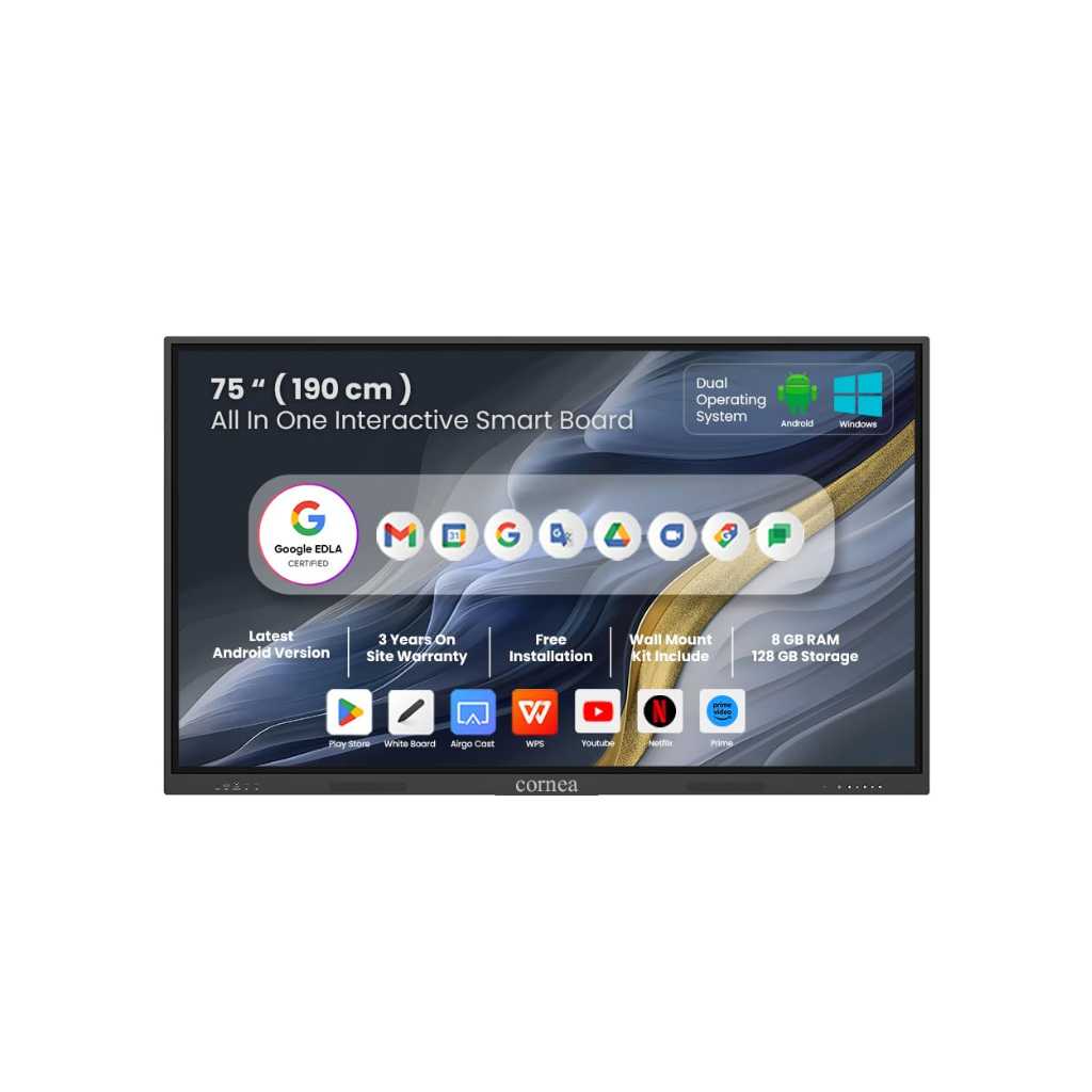 Cornea 75 Inch All-in-One Interactive Smart Board 4K UHD Dual OS