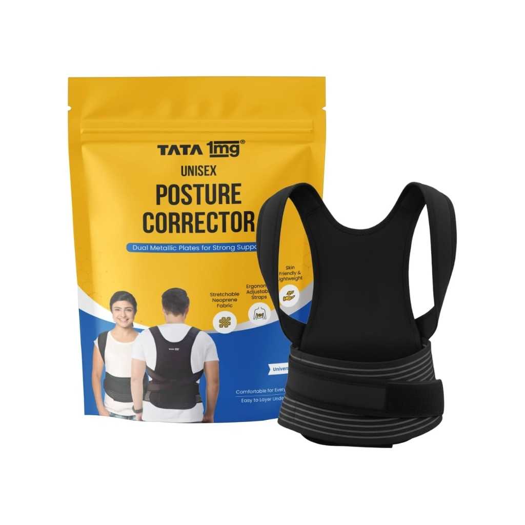 TATA 1mg Posture Corrector – Ergonomic Design with Dual Metallic Plates for Spine Alignment & Pain Relief