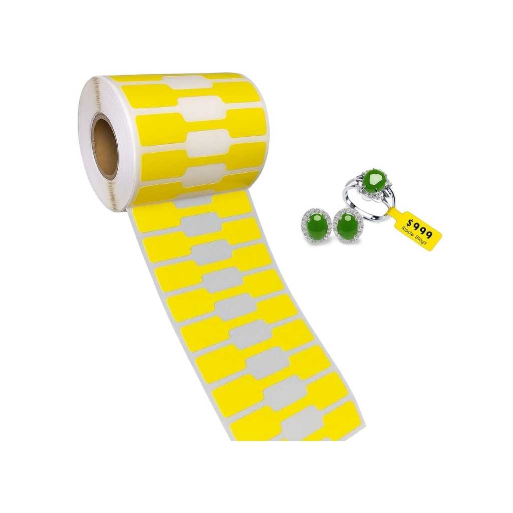 BAR-Coding TECH® 1200 PCS Yellow Jewellery Tags Roll Rectangle Shape Dumbbell Stickers