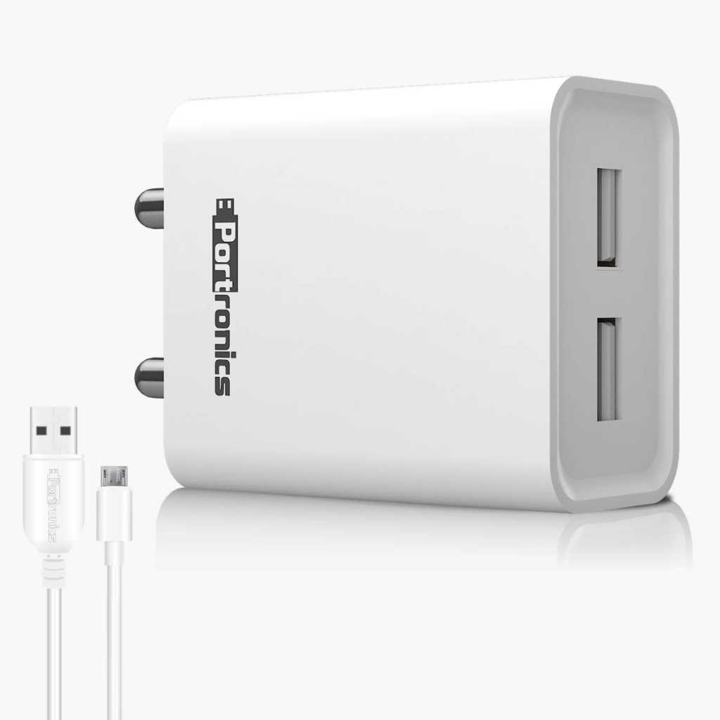 Portronics Adapto 66 Dual USB Wall Charger 12W (White)