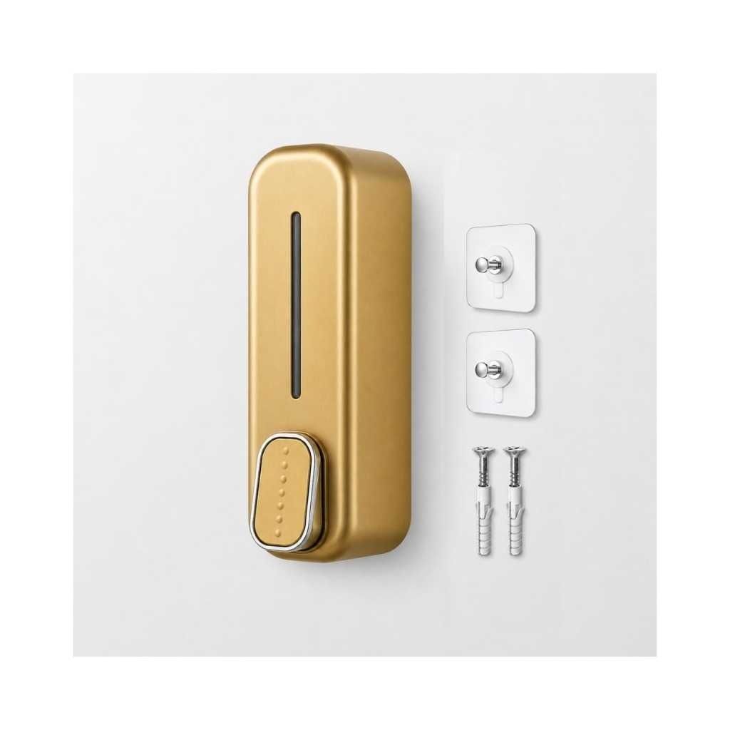 Soap Dispenser 400ml No-Drill Adhesive Wall-Mounted Dispenser, Durable ABS Plastic, Gold Dolphin Design