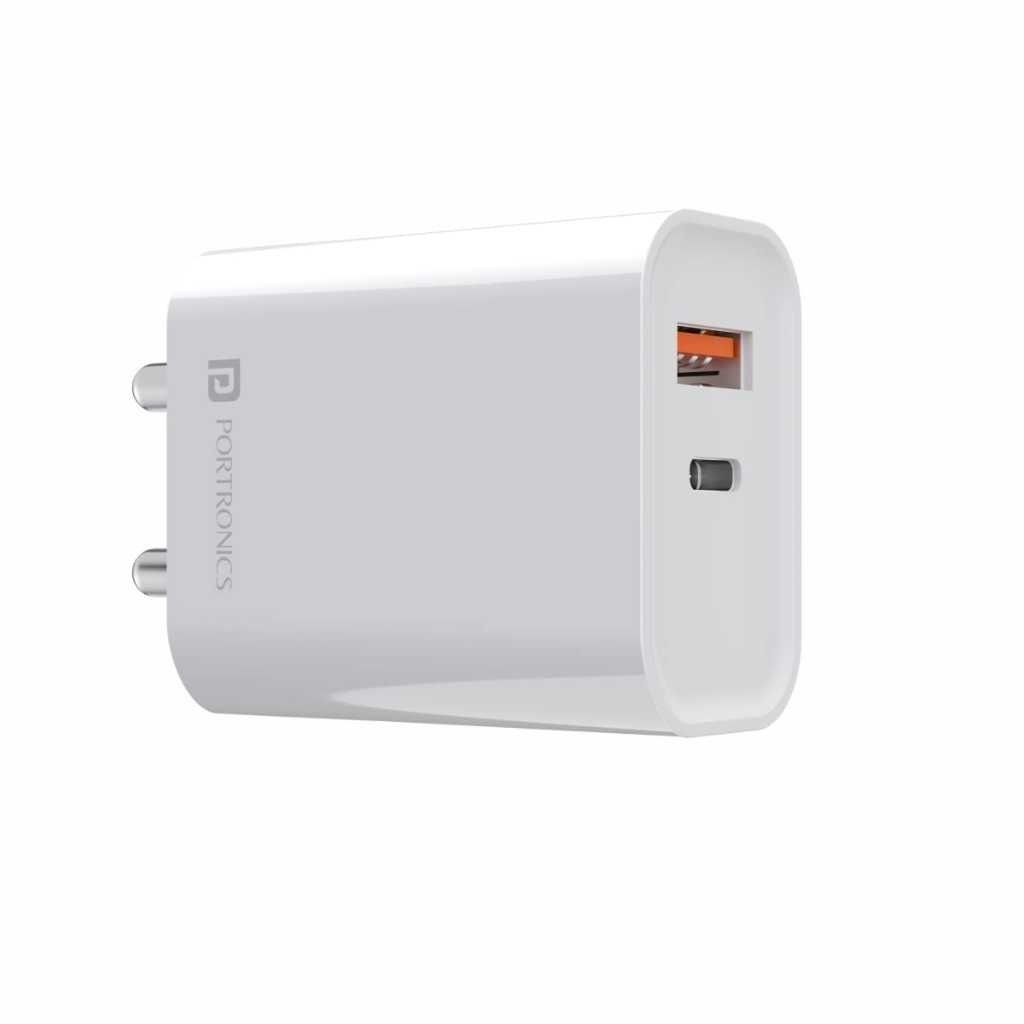Portronics Adapto 45 22.5W Dual Output Fast Charger (White)