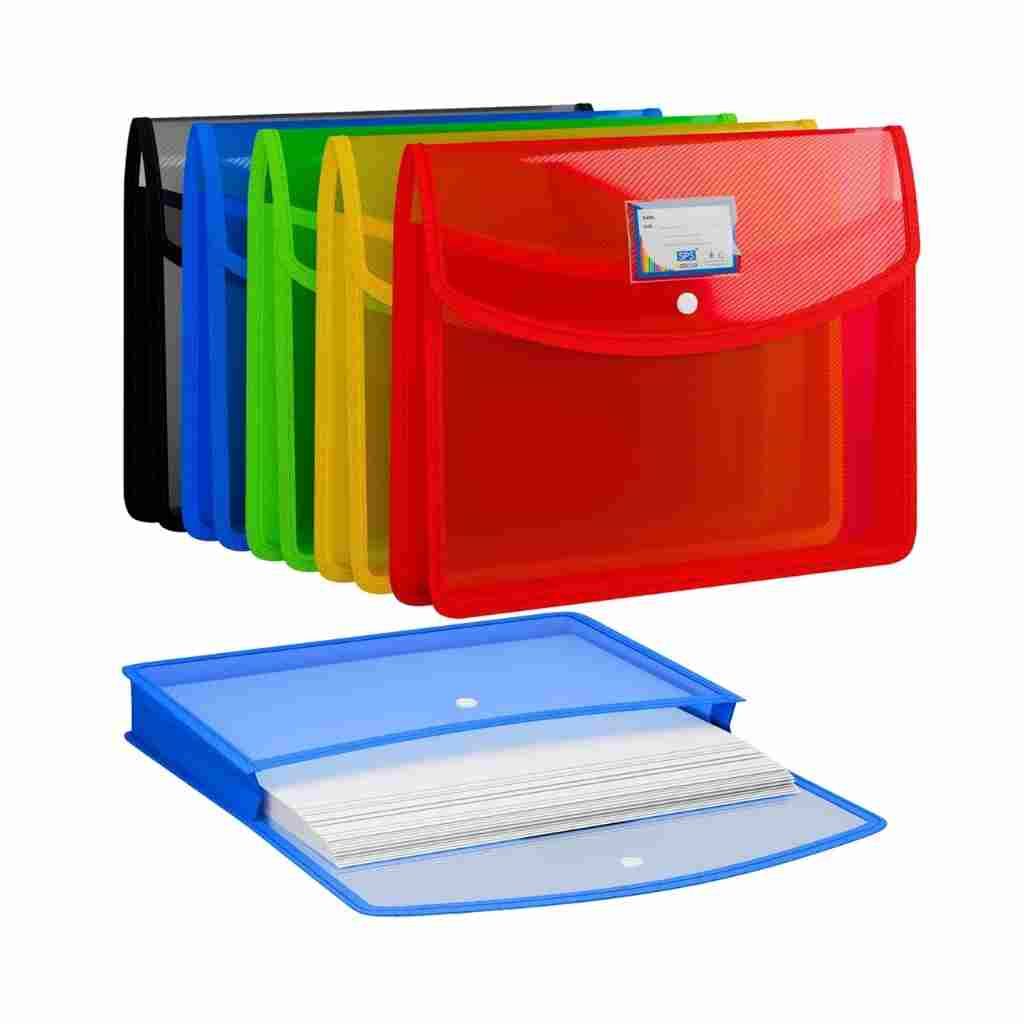 SPS Transparent Poly-Plastic A4/Foolscap Document File Folder with Snap Button - Set of 5