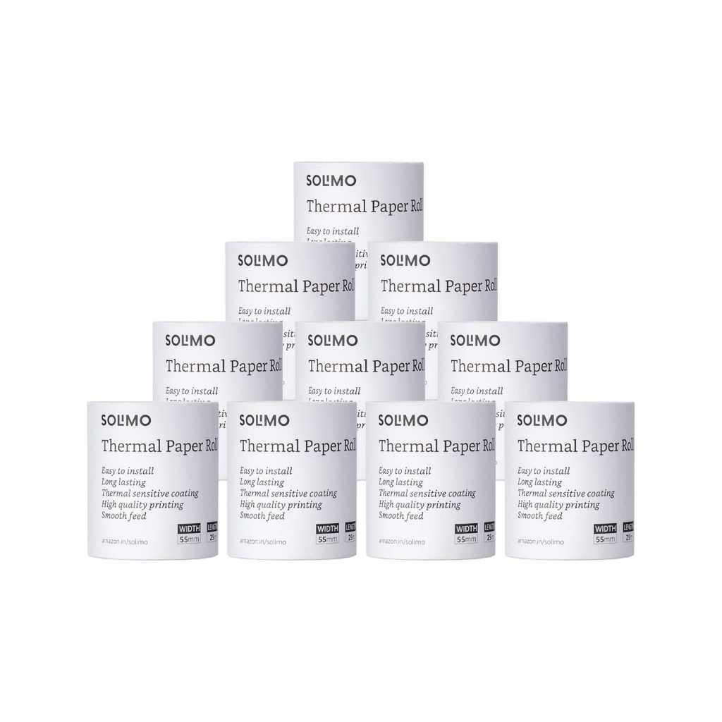 Amazon Brand – Solimo Thermal Receipt Paper Roll 58mm x 25m Pack of 10