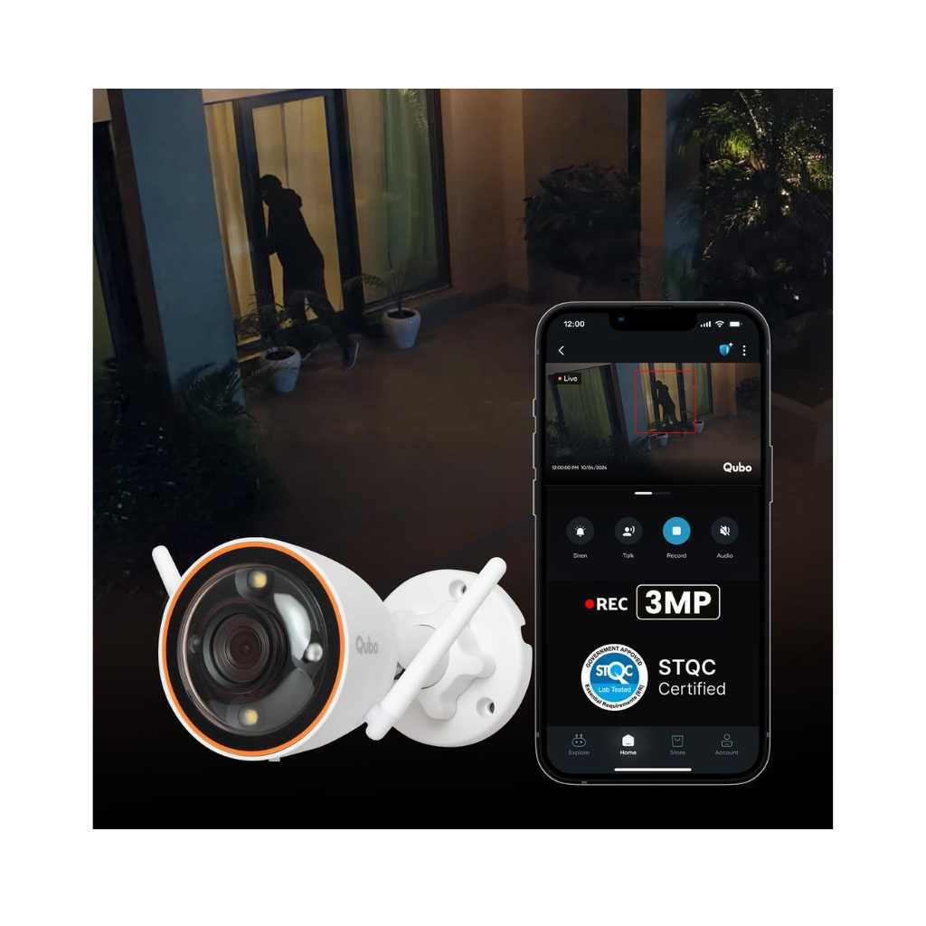 Qubo Smart Outdoor 3MP (2K) WiFi Bullet Camera [2026 Edition]