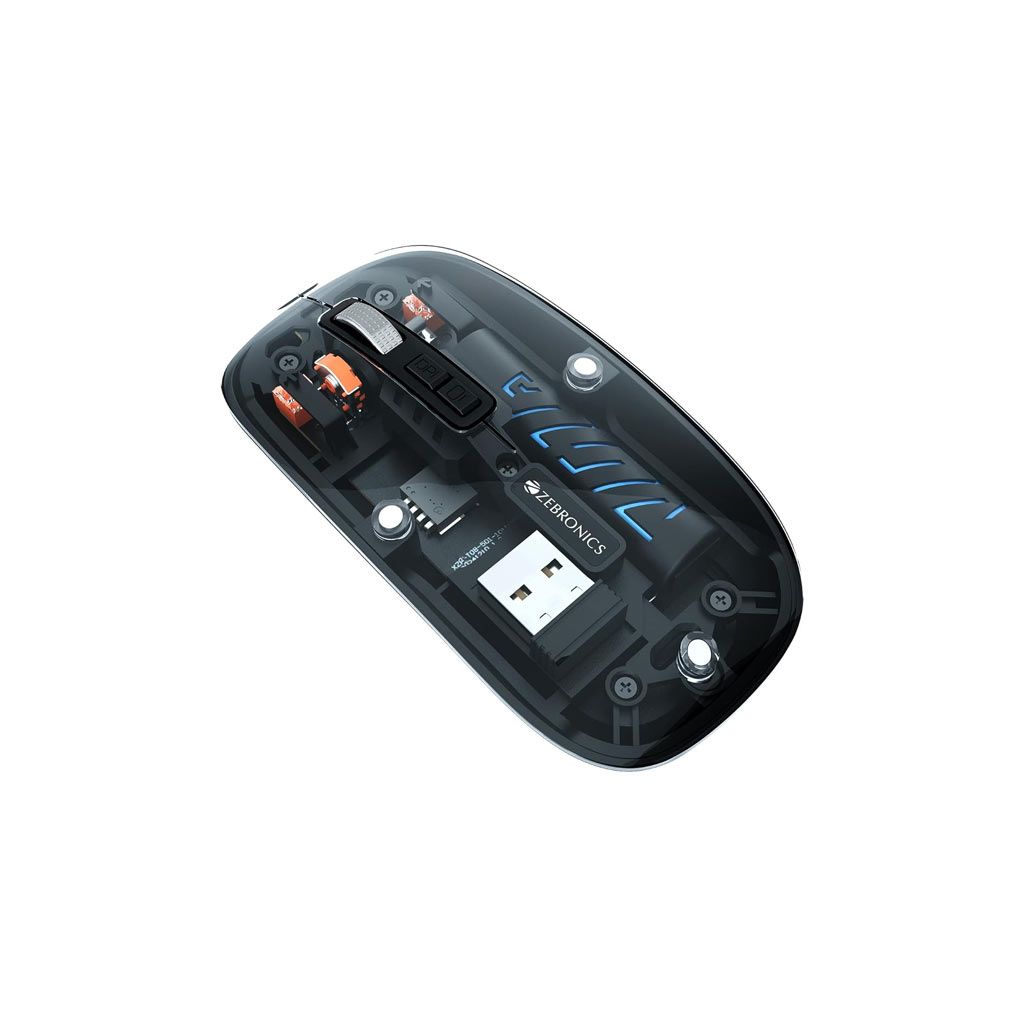 ZEBRONICS Glassy 10 Wireless Mouse Dual Mode (2.4GHz + BT), 1600 DPI (Black)