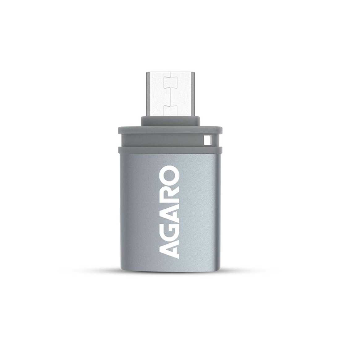AGARO Micro USB to USB-A Female OTG Adapter (Metallic Grey)