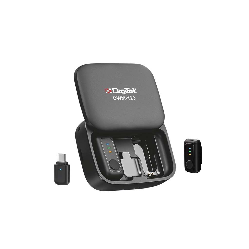 Digitek DWM 123 2-in-1 Wireless Microphone System with Charging Case & Magnetic Collar Clip