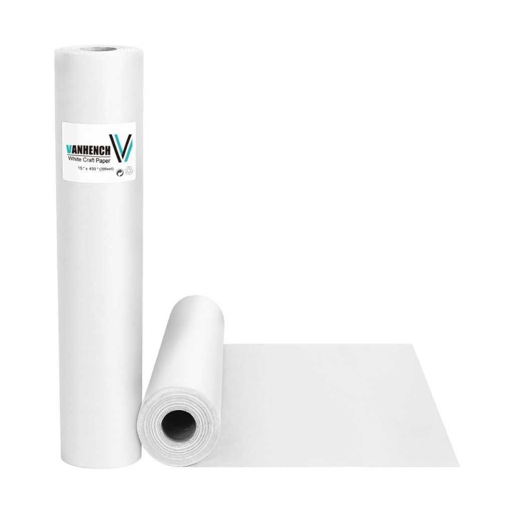 White Drawing Paper Roll 15 Inch x 450 Inch Kraft Paper Roll for Kids & Craft