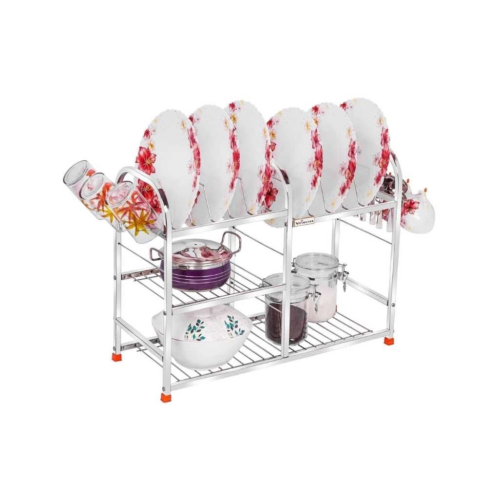 WINSTAR Stainless Steel 3 Shelf Wall Mount Kitchen Utensils Rack with Plate & Cutlery Stand (Upper Plate)