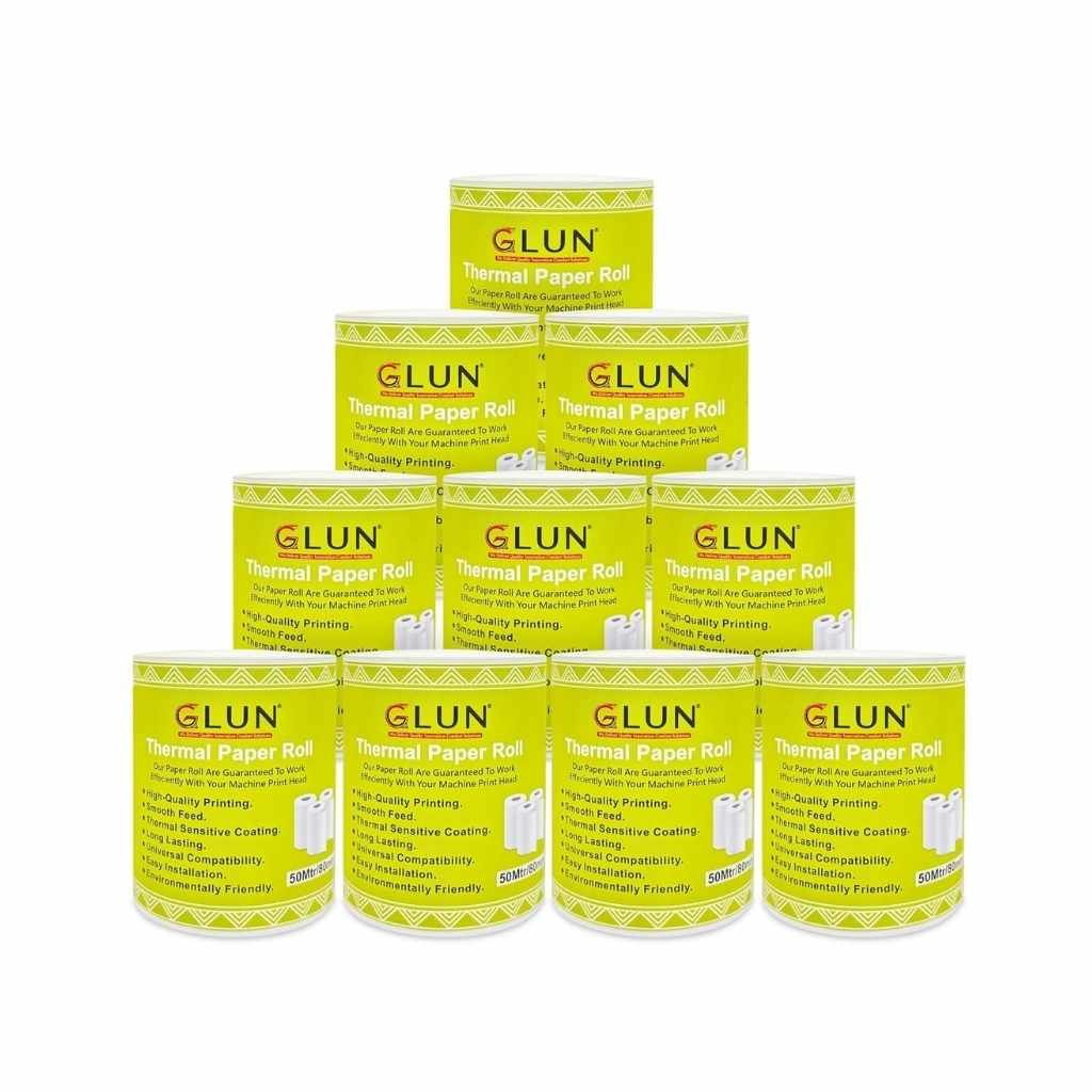 GLUN® 80mm (3 Inch) x 50 Meter Thermal Receipt Paper Roll BPA-Free Pack of 10