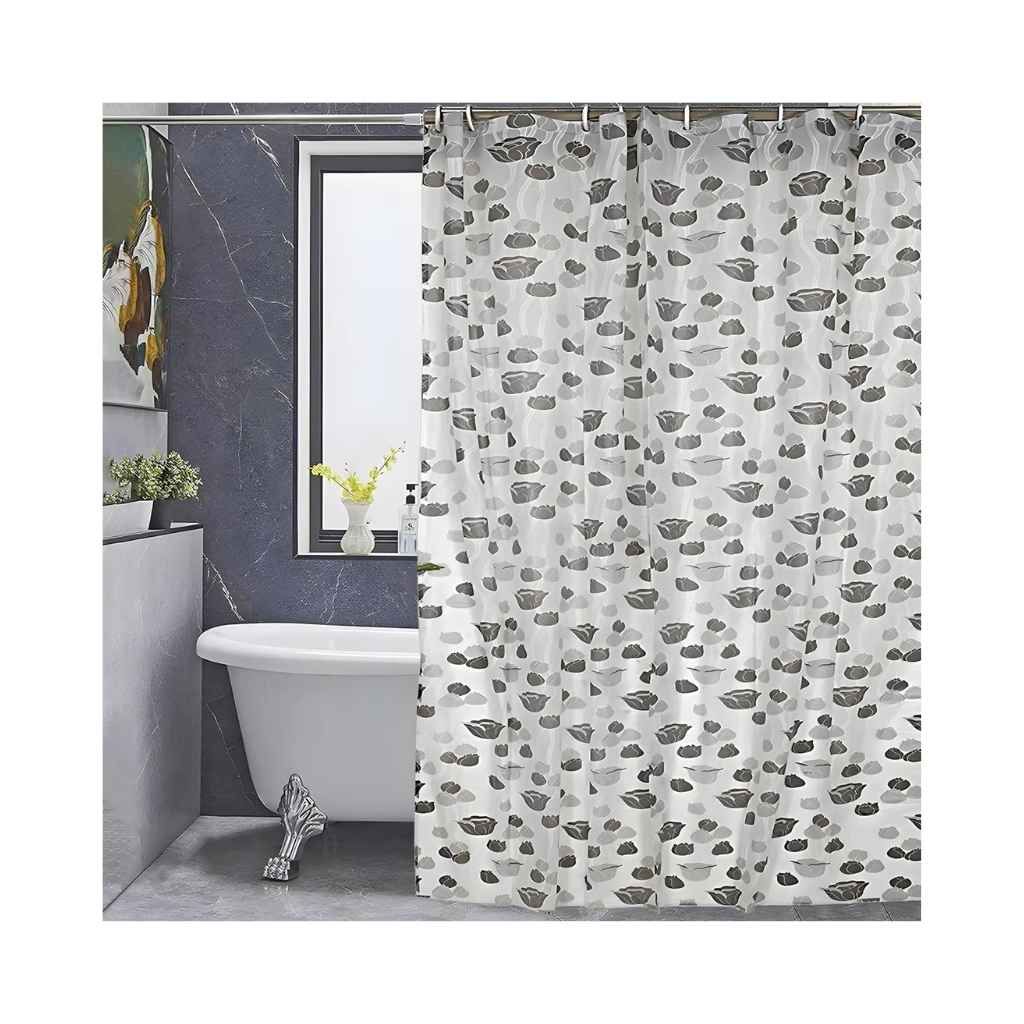 Kuber Industries Blackout PVC Floral Shower Curtain with Hooks, Grey