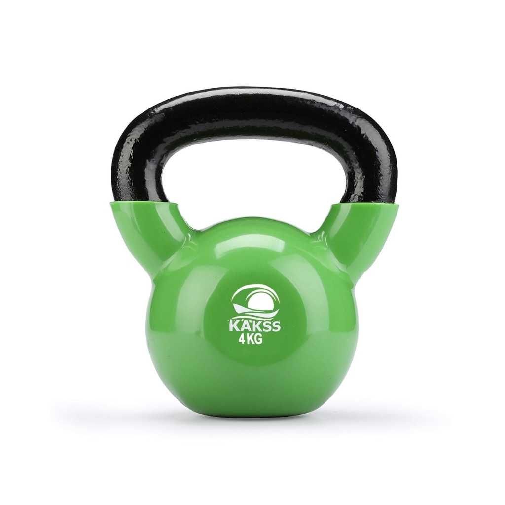 Kakss Vinyl Half Coating Kettlebell for Gym & Workout (4 KG Green)