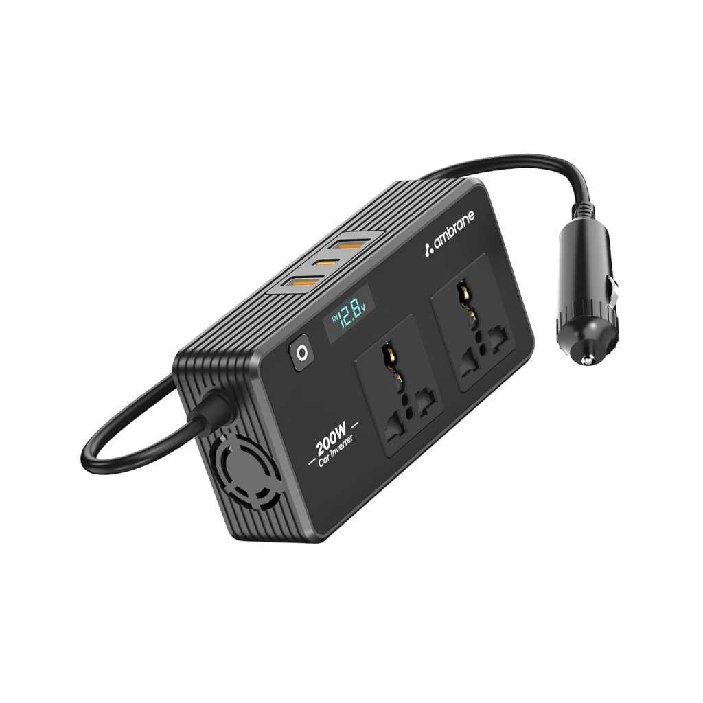 Ambrane 200W Car Power Inverter Laptop Charger SmartStrip Auto