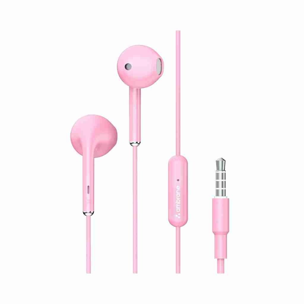 Ambrane Stringz 38 Lite In-Ear Wired Earphones with Mic (Pink)