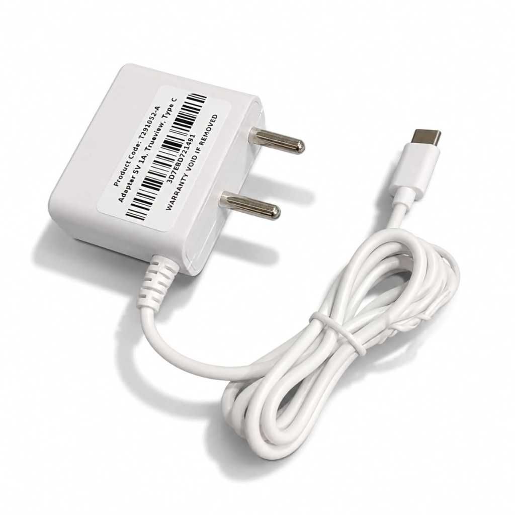 Trueview 5V 1A Power Adapter for CCTV Camera with 2.1mm DC Pin, 1 Meter Cable, BIS Certified – White