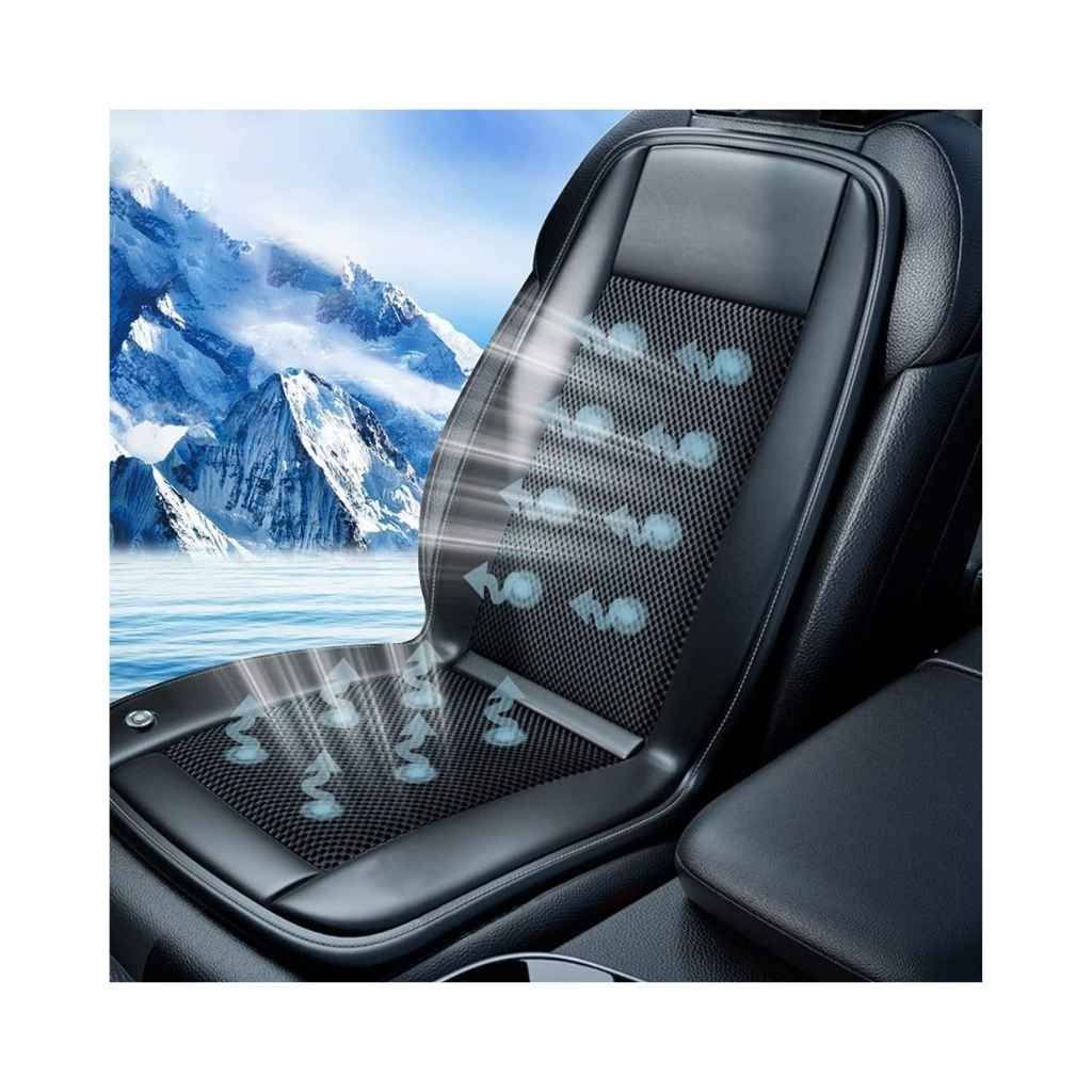 RIGGEAR Cooling Car Seat Cushion/Ventilated Seat Cover for Car with 10 Inbuilt Fans and 3 Speed Control (Premium Breathable Fabric + Leatherette | Black | for Driver Seat, Pack of 1)