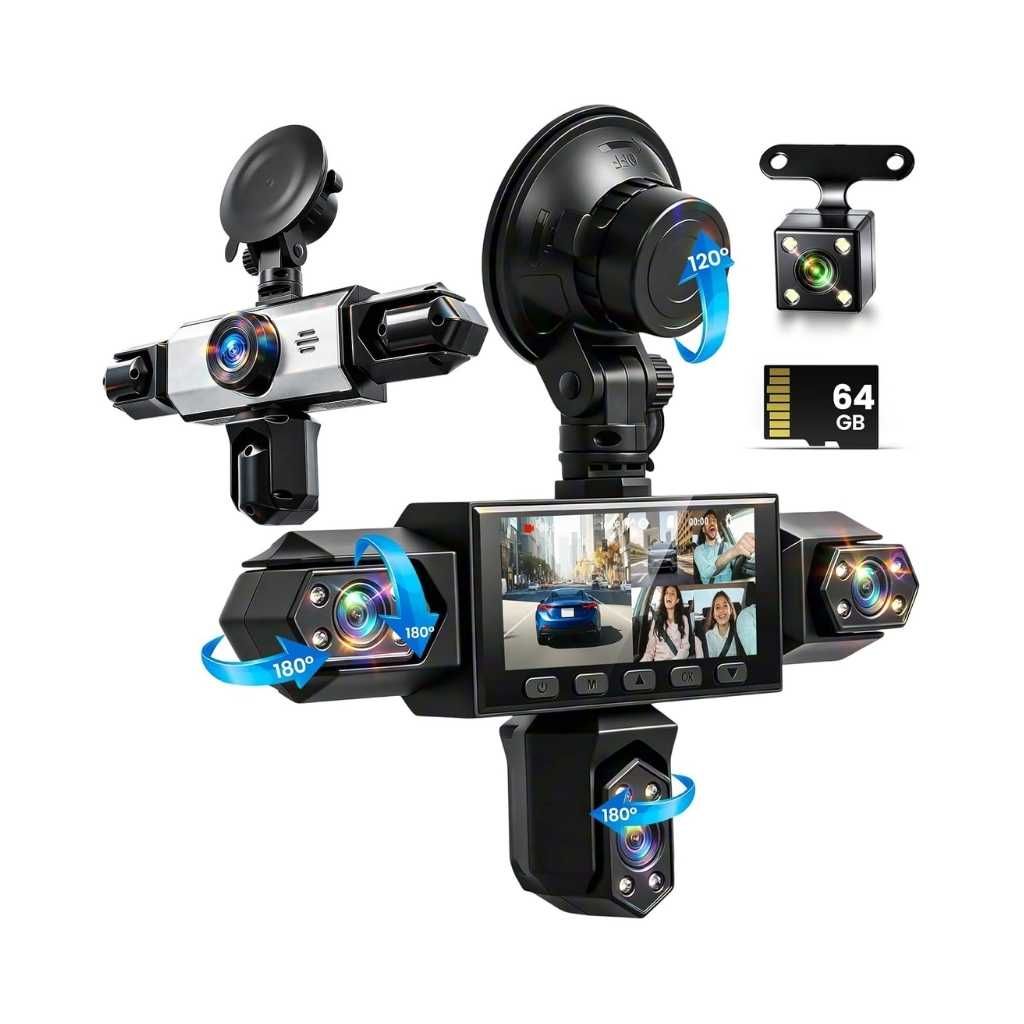 NHOPEEW 5 Lens Dash Cam 1080P with 3.1 Inch IPS Screen and 360° Full Coverage