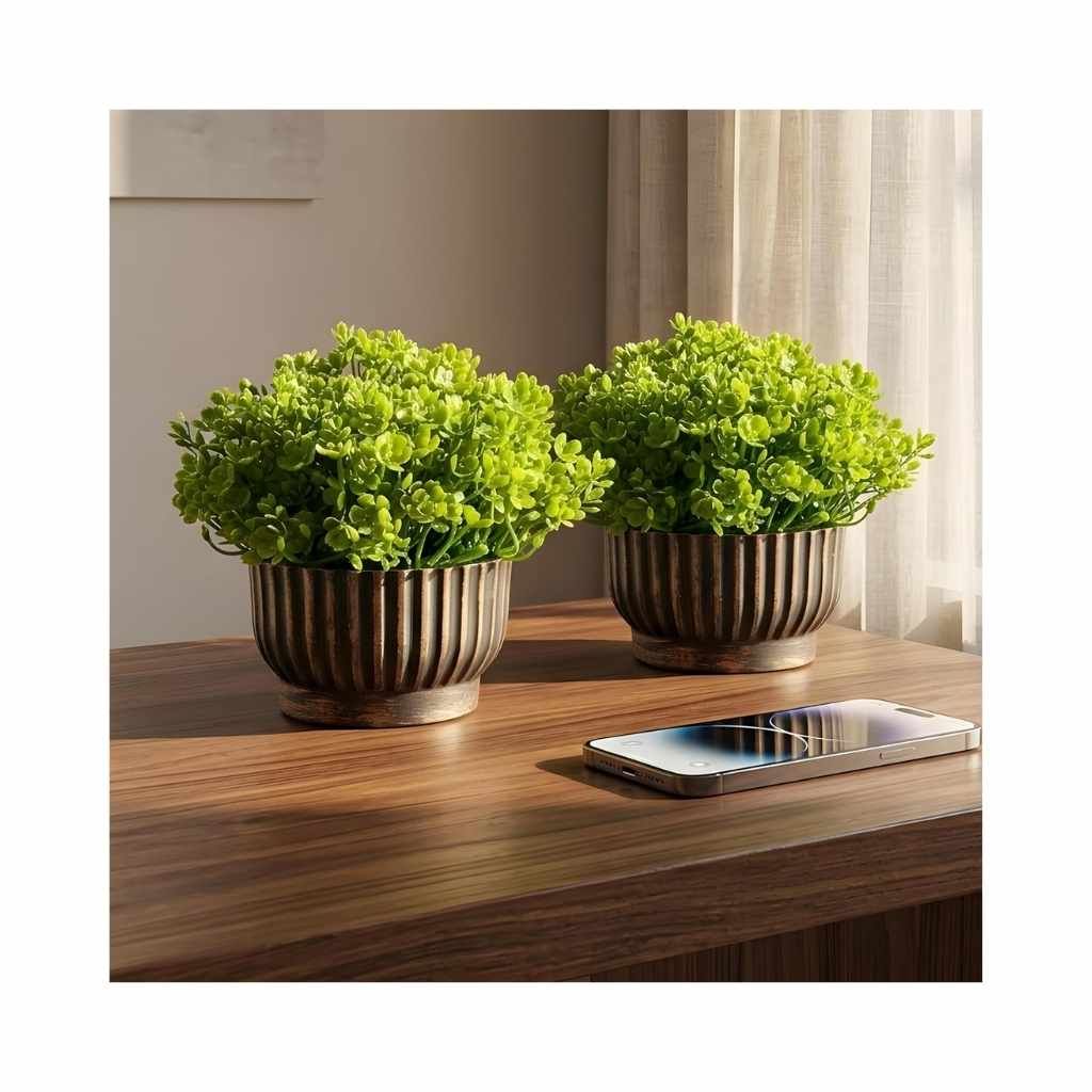 Artificial Plant with Plastic Pot – Set of 2 Indoor Decorative Faux Plants
