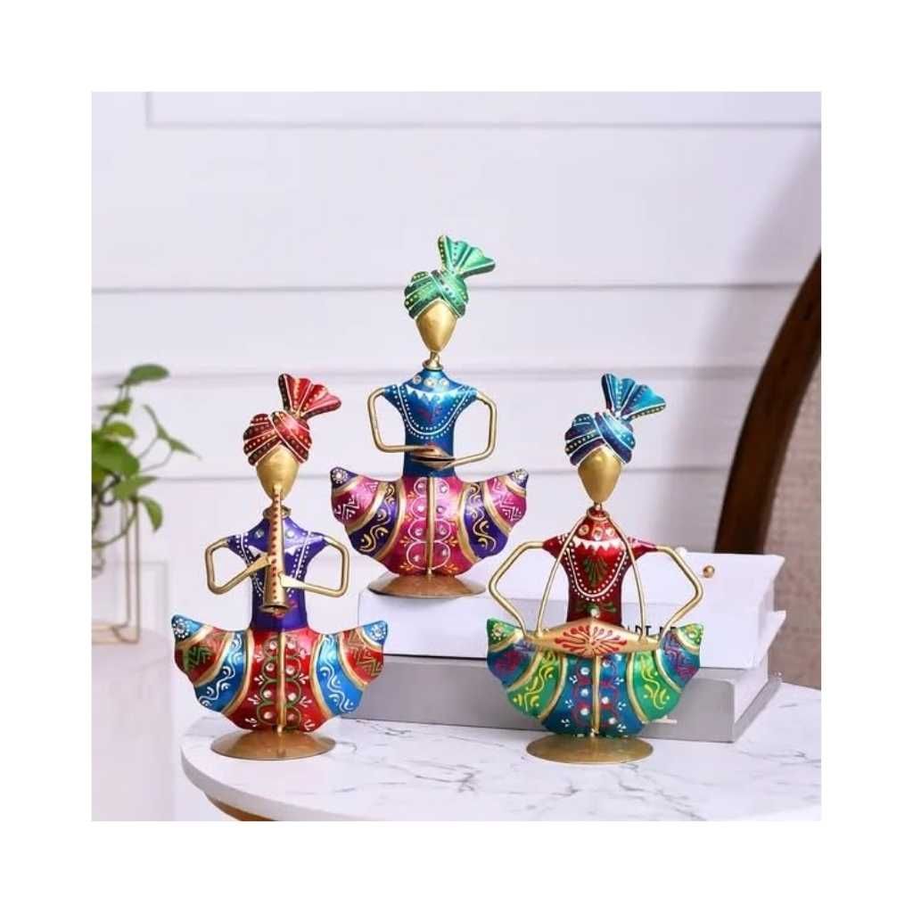 Multicolour Iron Rajasthani Musician Mini Doll Showpiece Set of 3