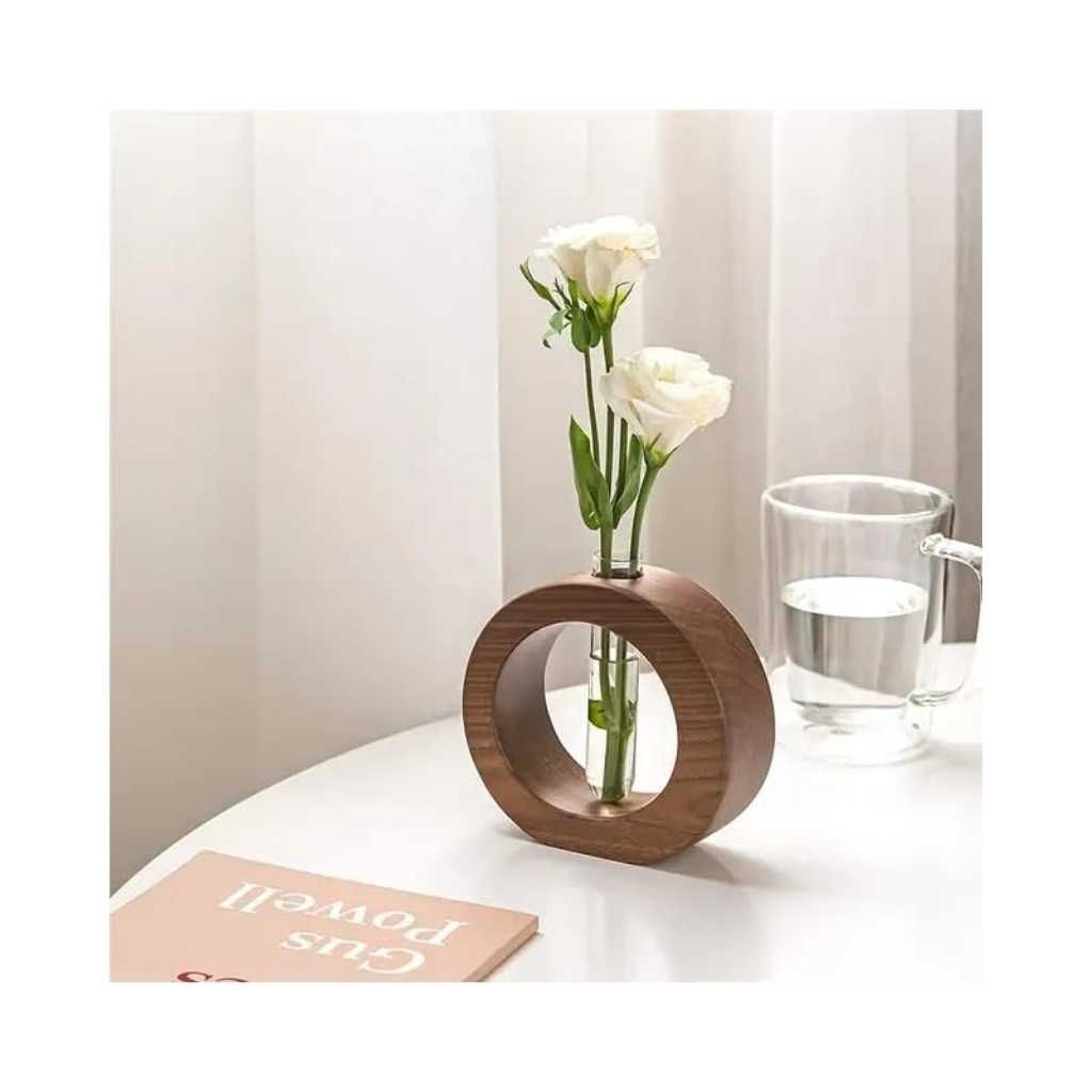 Wooden 1 Glass Test Tube Home Decor Planter with Wood Stand