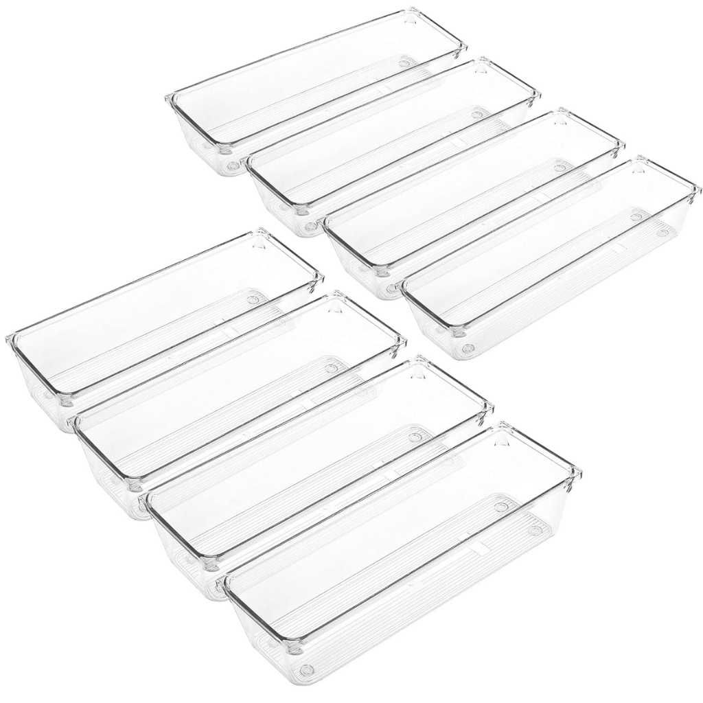 LotFancy 8 Pack Clear Plastic Drawer Organizers