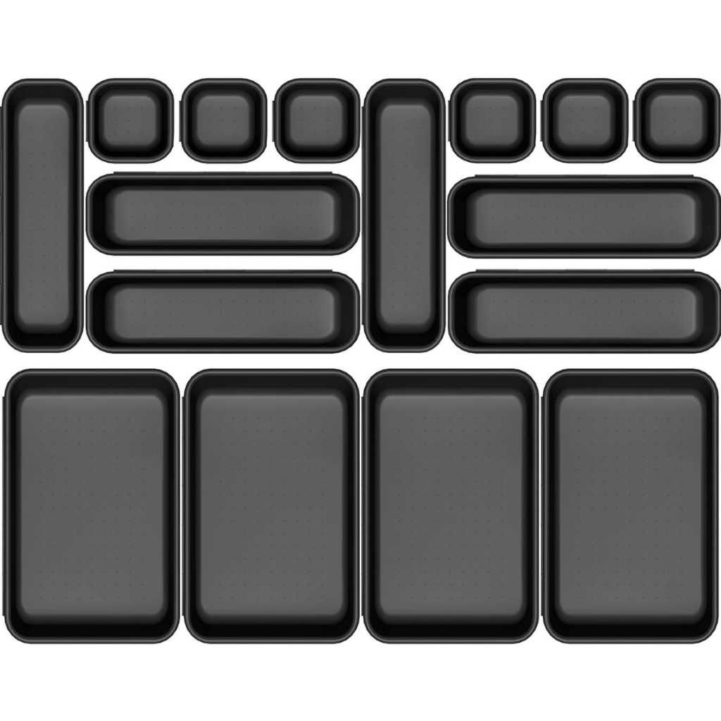 Shuttle Art Drawer Organiser – Drawer Inserts Storage Boxes (8 Pcs Tray, Black)