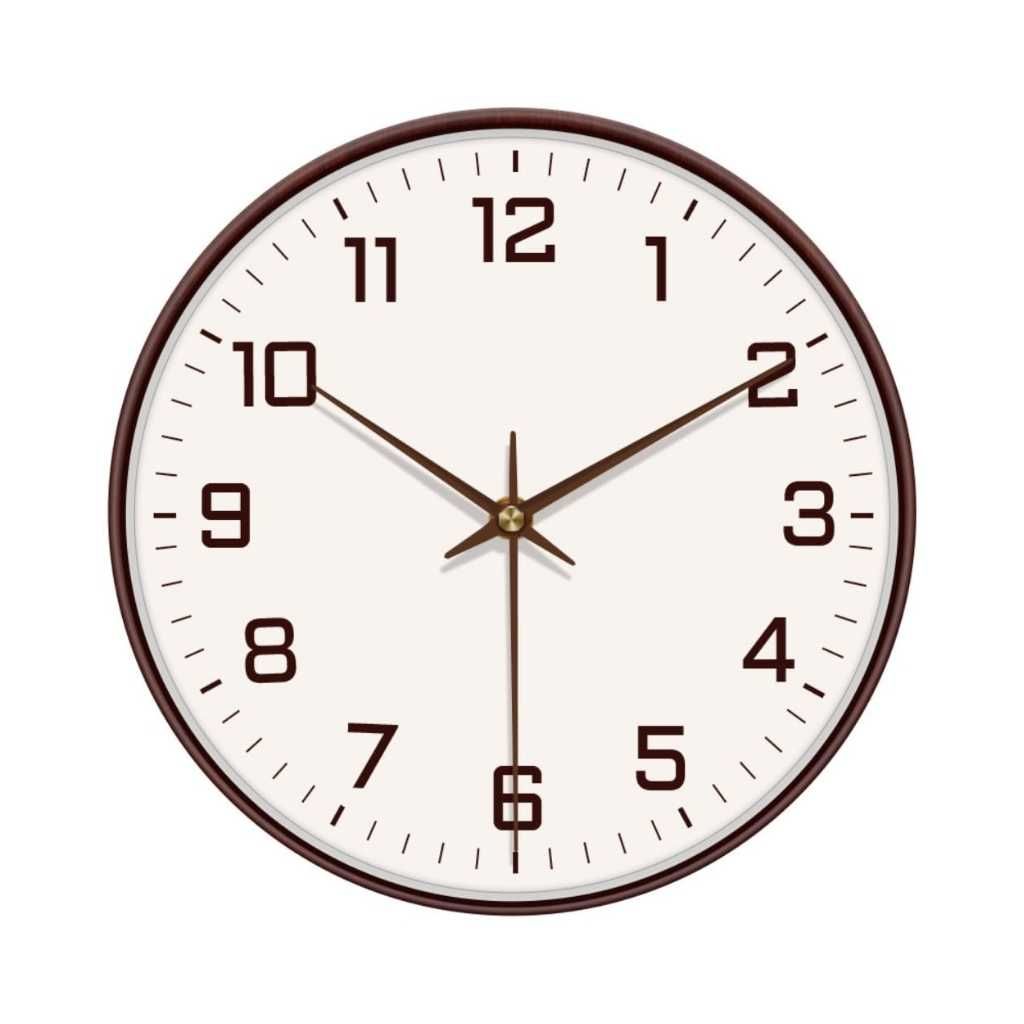 WHISKET 12 Inch Round Analog Wall Clock – White Dial with Wooden Finish Frame