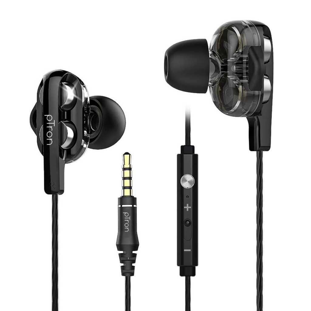PTron Boom Ultima V2 Dual Driver Gaming Wired In-Ear Earphones with Mic (Black)