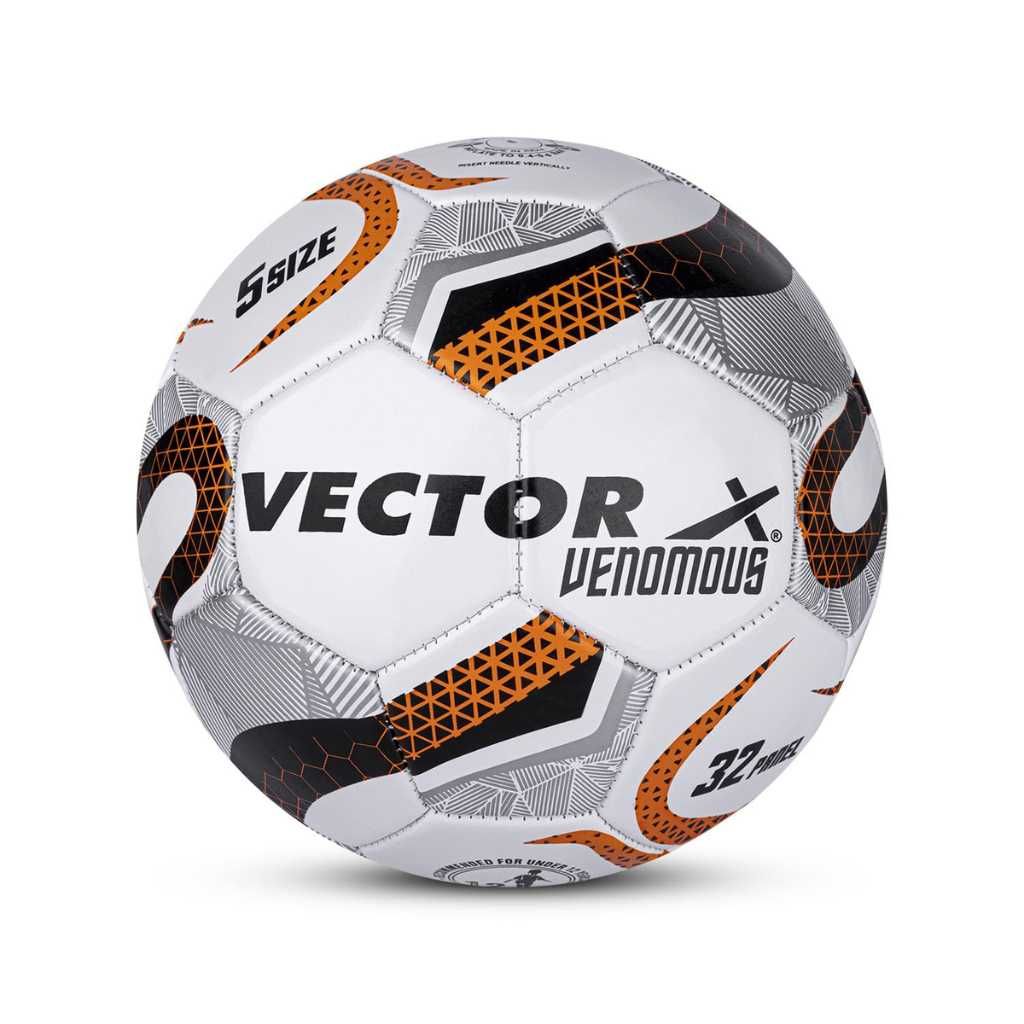 Vector X Venomous Football – PVC Machine Stitched Water-Resistant Indoor/Outdoor Ball (Size 5, White-Orange)