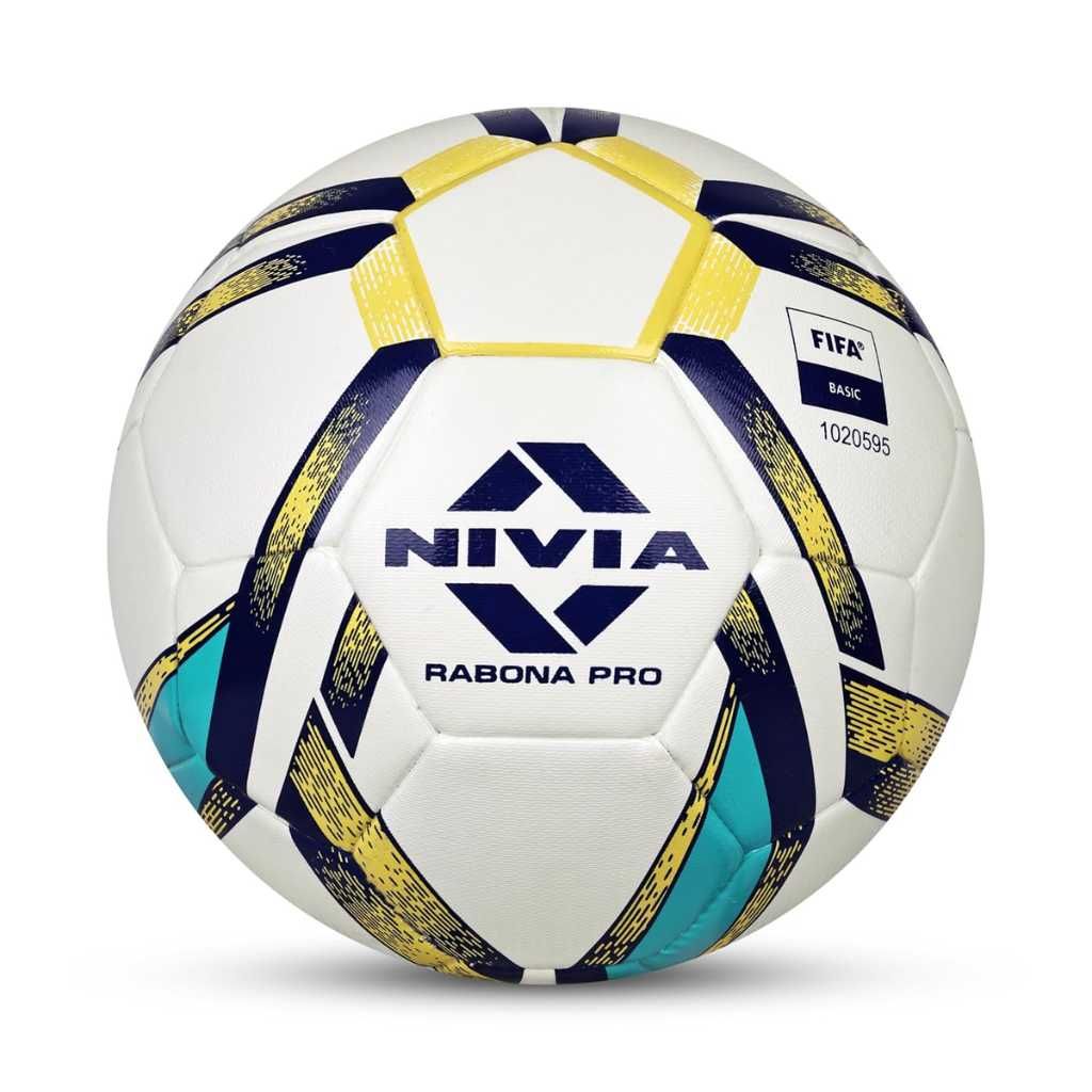 Nivia Rabona Pro Football with Pump – 32 Panels Glossy TPU Stitched Match Ball (Size 5, White)