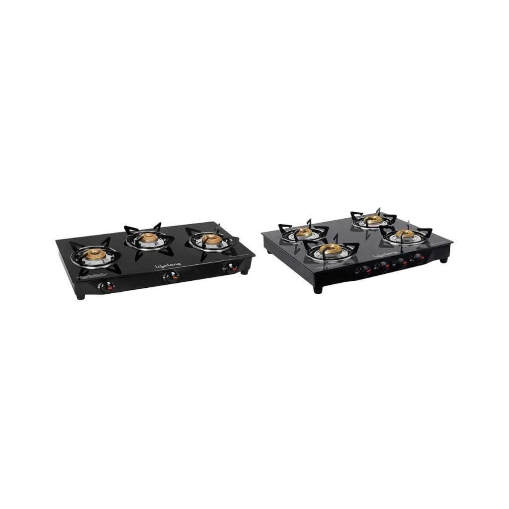 Lifelong Stainless Steel Gas Stove Combo (3 Burner + 4 Burner)