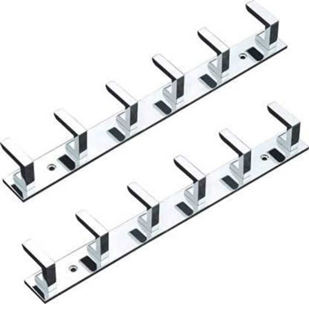 Goldfinch Stainless Steel Classy 6 Pin Cloth Hanger Door Wall Hooks Rail Set (Pack of 2)