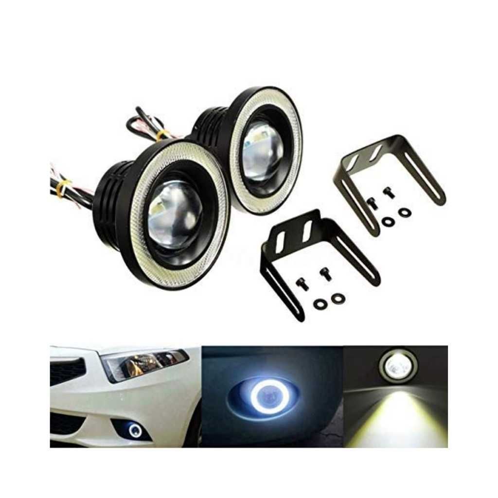 AutoBizarre Car Fog Lamp Angel Eye LED DRL Projector COB Light 89mm